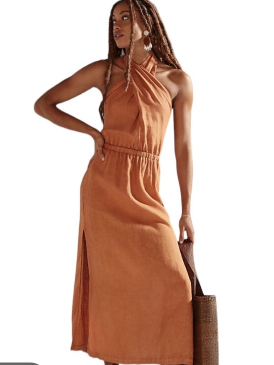 cloth & stone Dresses & Skirts - Anthropologie Cloth & Stone Linen Cross Halter Maxi Dress size XS